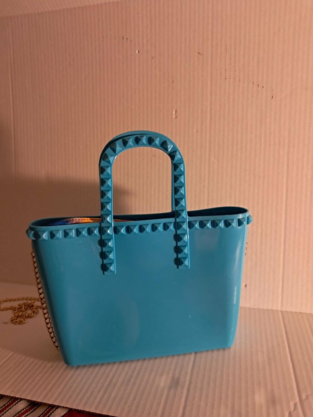 Blue Jelly Mini Satchel Studded Crossbody Gold Chain Cute Y2K Bag - Picture 5 of 10